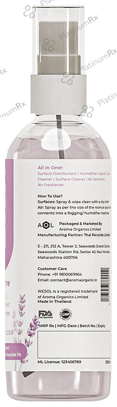 Wesol Food Grade Hydrogen Peroxide 1% All In One Multi Surface Cleaner Liquid, Disinfectant and Air Freshner (100ml Each) Rich Lavender