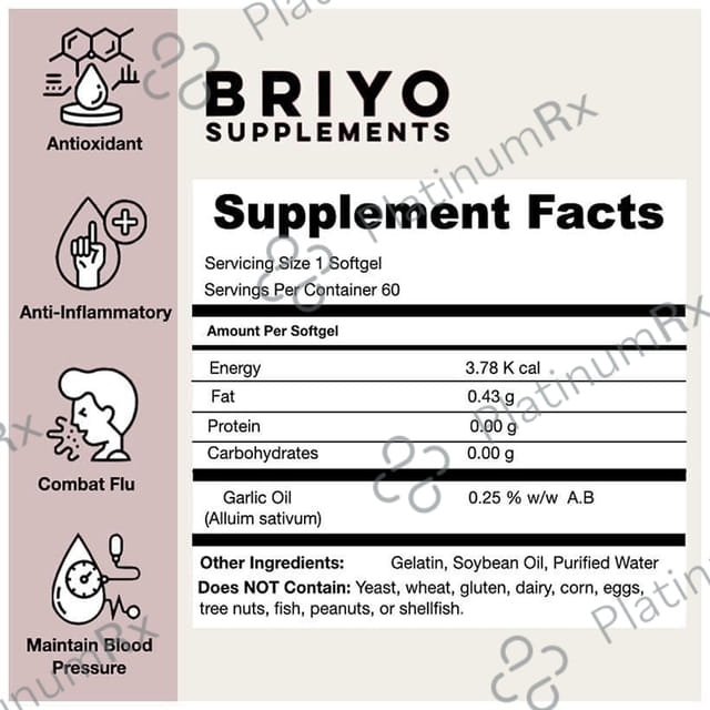 Briyo Garlic Oil - Pure Allicin-Rich Soft Gels Odorless Potent Garlic Supplement