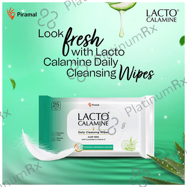 Lacto Calamine Daily Cleansing Wipes with Aloe Vera, Cucumber & Vitamin E