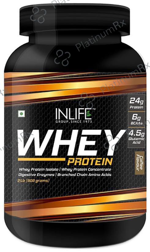 Inlife Whey Protein Powder - With Digestive Enzymes for Muscle Growth - Flavour Coffee 908 gm