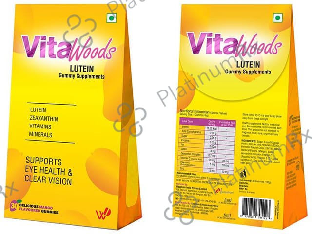 Vitawoods Lutein with Zeaxanthin, Vitamins & Minerals for Eye Health & Vision - Flavour Delicious Mango Gummy