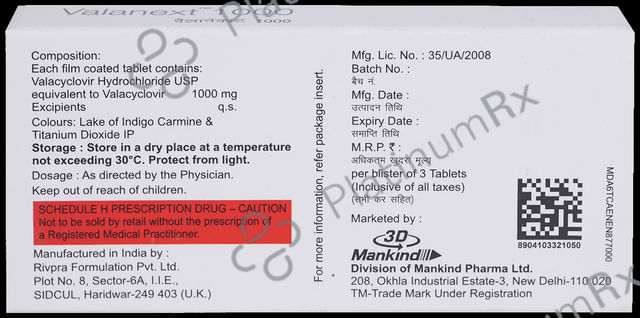 Valanext 1000mg Tablet 3s