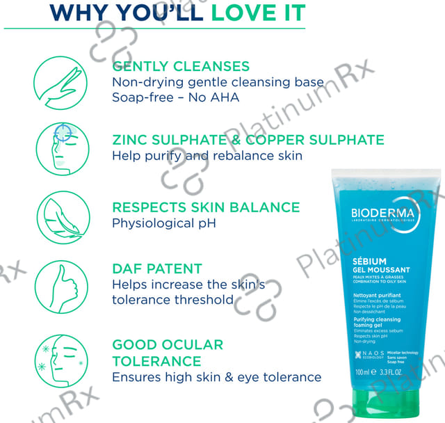 Bioderma Sebium Moussant Purifying Cleansing Foaming Gel 100ml