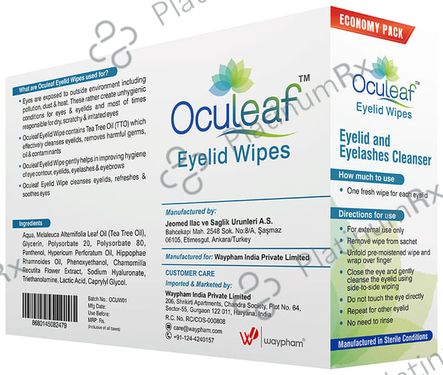 Oculeaf Eyelid Wipes with Tea Tree Oil - For Eyelid & Eyelashes Cleansing 12 wipes