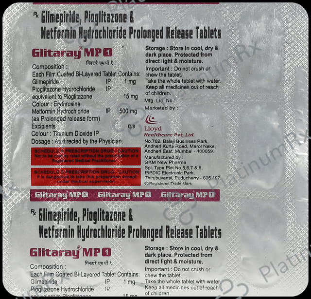 Glitaray MP 1/500/15mg Tablet PR 15s