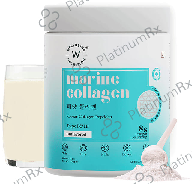 Wellbeing Nutrition Marine Collagen Type I &III 8000mg - For Skin, Hair, Nails, Bones & Joints - Unflavoured