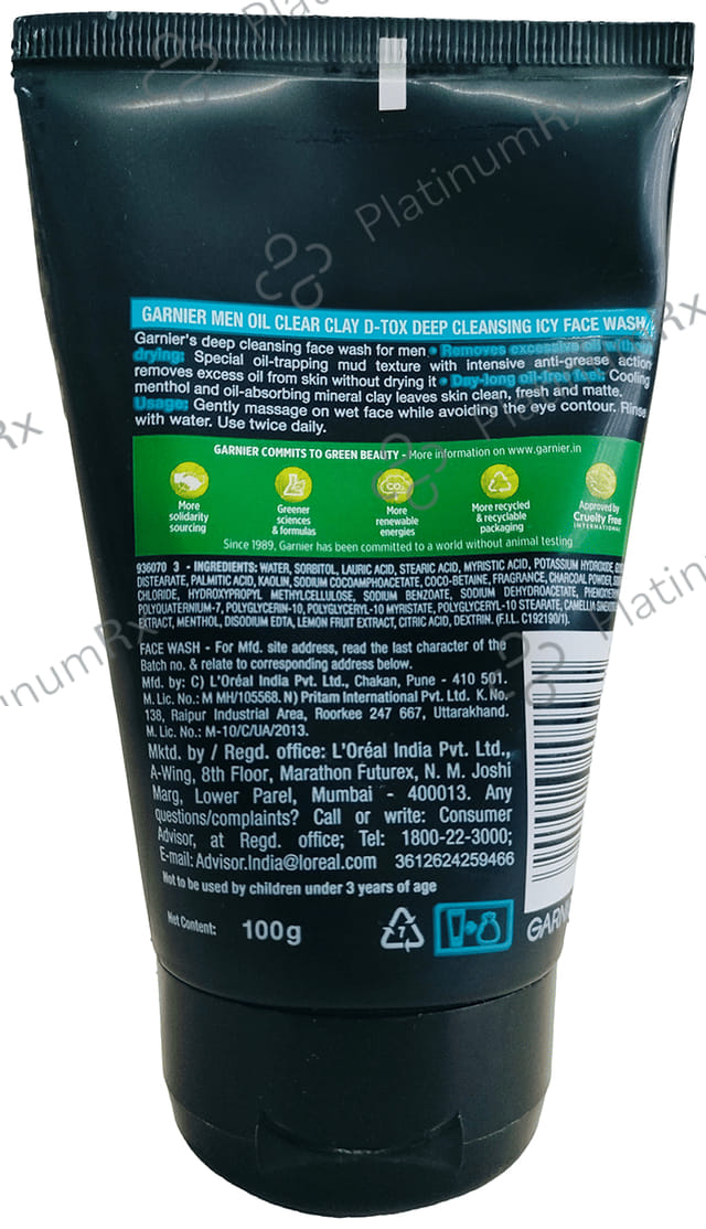 Garnier Men Face Wash Oil Clear Clay D-Tox Icy