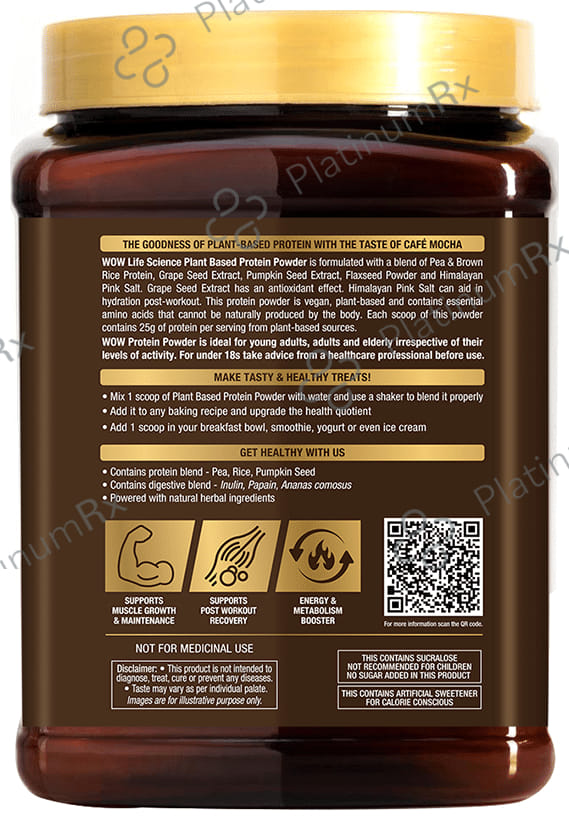 WOW Life Science Plant Based Protein Powder Cafe Mocha 500 gm