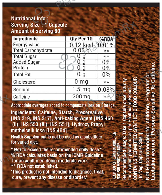 Nutrigrow Caffeine 200mg Capsule