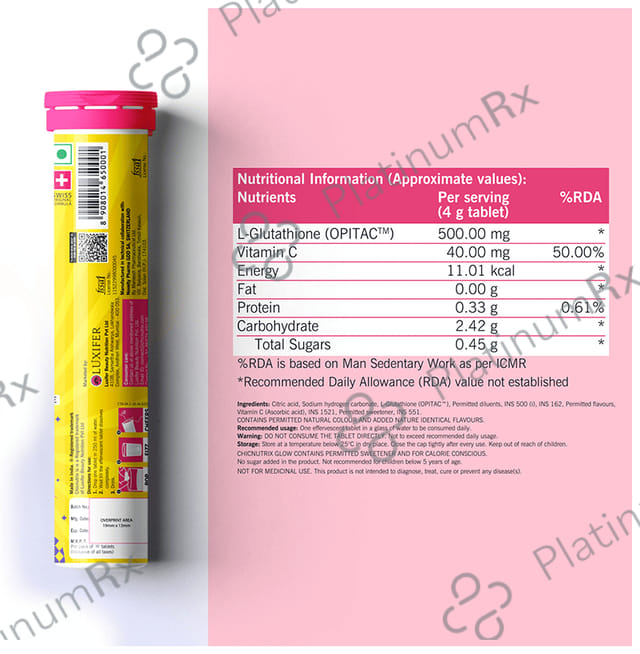 Chicnutrix Glow Glutathione & Vitamin C Strawberry & Lemon Flavour Effervescent Tablet 10s