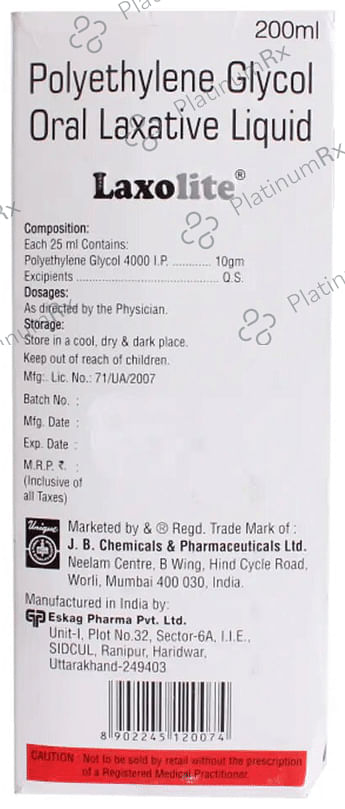 Laxolite 10gm Oral Laxative Sugar Free Liquid 200ml