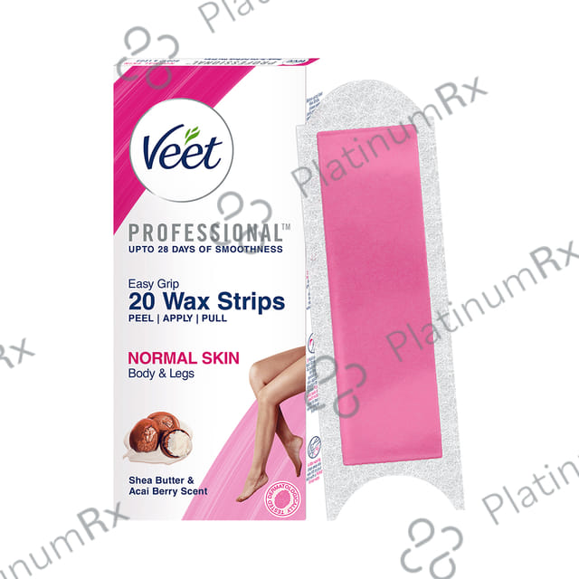 Veet Professional Waxing Strips Kit 20 Strips - Gel Wax Hair Removal for Women - Up to 28 Days of Smoothness - No Wax Heater or Wax Beans Required for Normal Skin