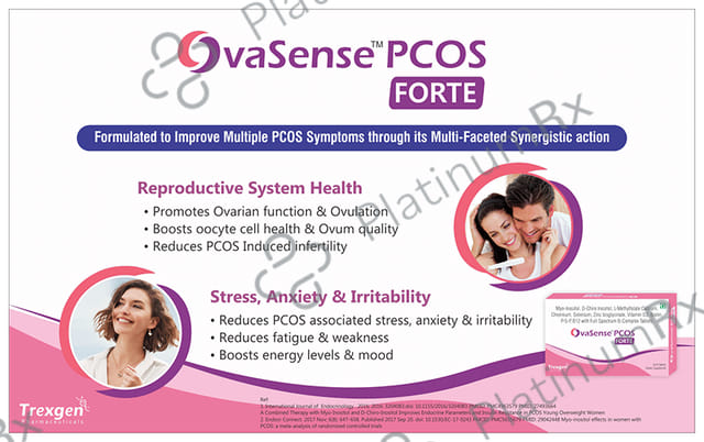 Trexgen OvaSense PCOS Forte with Myo-Inositol, Vitamin D3, Calcium, Zinc & Biotin - Tablet