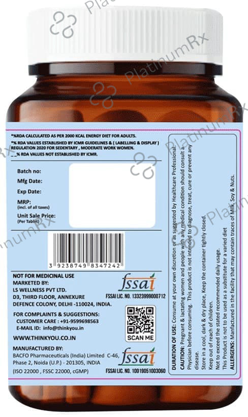 Think You Her Full Calcium Tablet For Women with Calcium & D3, Magnesium, Zinc, B12, & K2-7 (60 Each) 1 Bottle