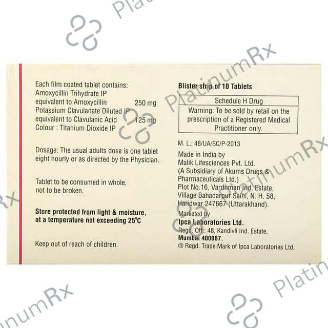 Rapiclav 250/125mg Tablet 10s