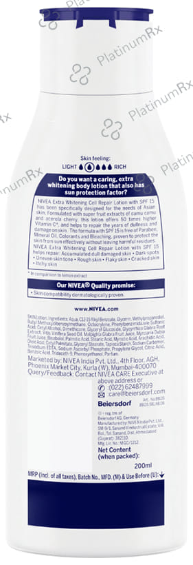 Nivea Natural Glow Cell Repair Body Lotion for Deep Moisture Care - SPF 15