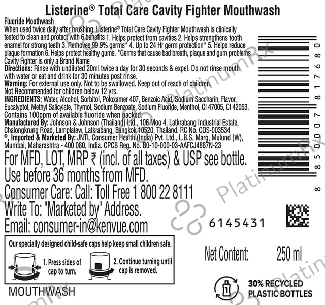 Listerine Cavity Fighter Mouth Wash 250ml