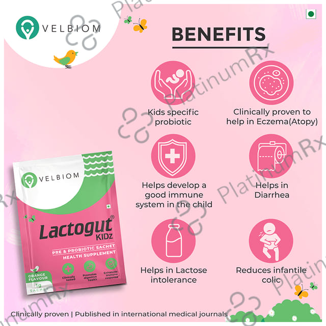 Velbiom Lactogut Kidz Pre & Probiotic Sachet (1gm Each) Orange