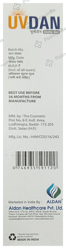 UV Dan Matte SPF 30 PA++ Gel 60gm