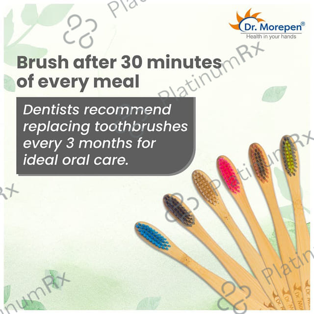 Dr. Morepen Organic Bamboo Toothbrush Adult 3 Medium & 3 Soft Neon, Pink, Orange, Blue, Brown & Charcoal