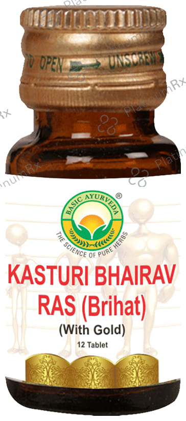 Basic Ayurveda Brihat Kasturi Bhairav Ras with Gold 12 tablets