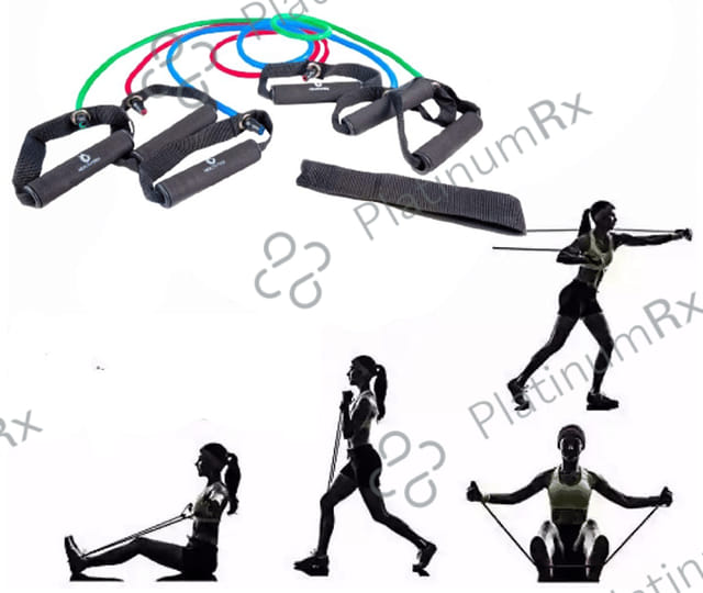 Healthtrek Resistance Tube with Foam Handles, Door Anchor, Ankle Straps, Bag & Exercise Guide (Set of 4)