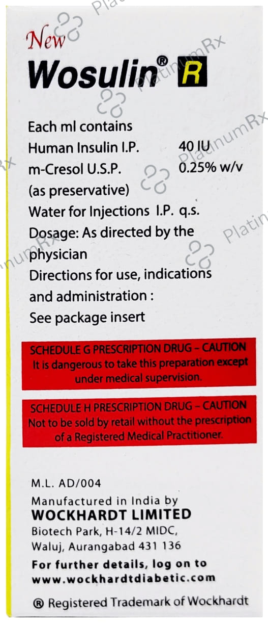 New Wosulin R (40 IU/ml) Vial 1X15ml