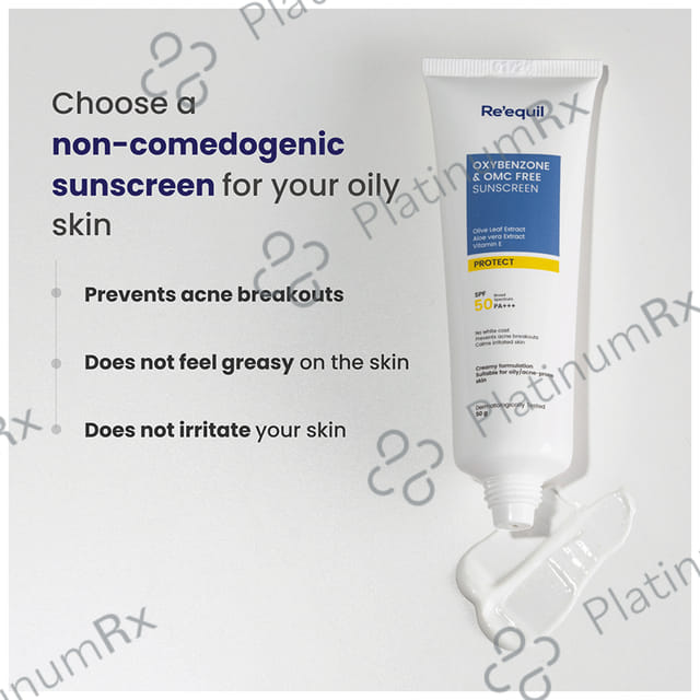 Re'equil Oxybenzone & Omc Free Sunscreen SPF 50 PA+++ Cream 50gm