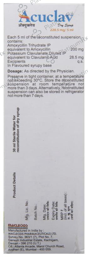 Acuclav 228.5mg Dry Syrup 30ml
