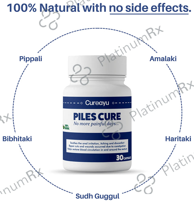 Cureayu Piles Cure Ayurvedic Capsule - Bawasir - Eases bowel movement - Soothes Anal Irritation-100 % Herbal