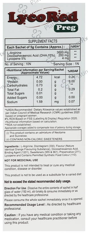 Lycored Preg Sachet Orange Sugar Free