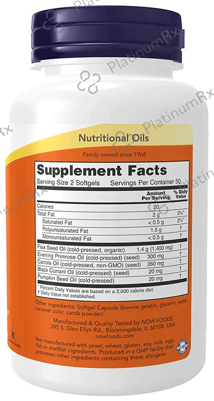 Now Omega 3-6-9 1000mg - With Essential Fatty Acids - Softgel for Skin & Immunity 100 capsules