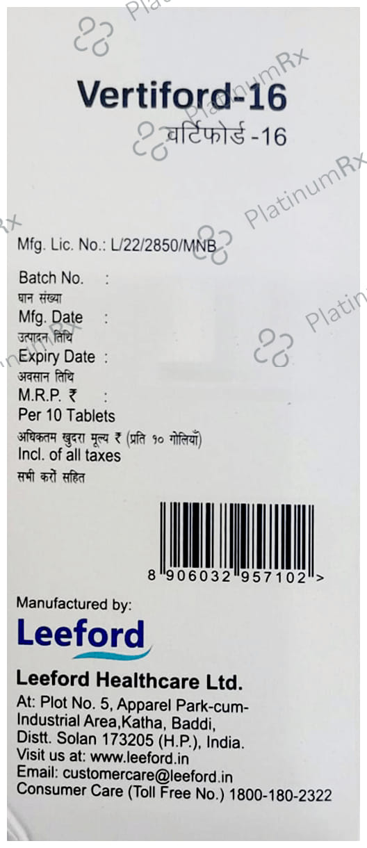 Vertiford 16mg Tablet 10s