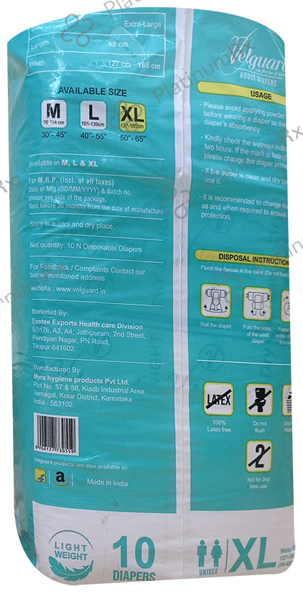 Velguard Adult Diaper, Day and Night Protection (10 Each) XL 2 Packs