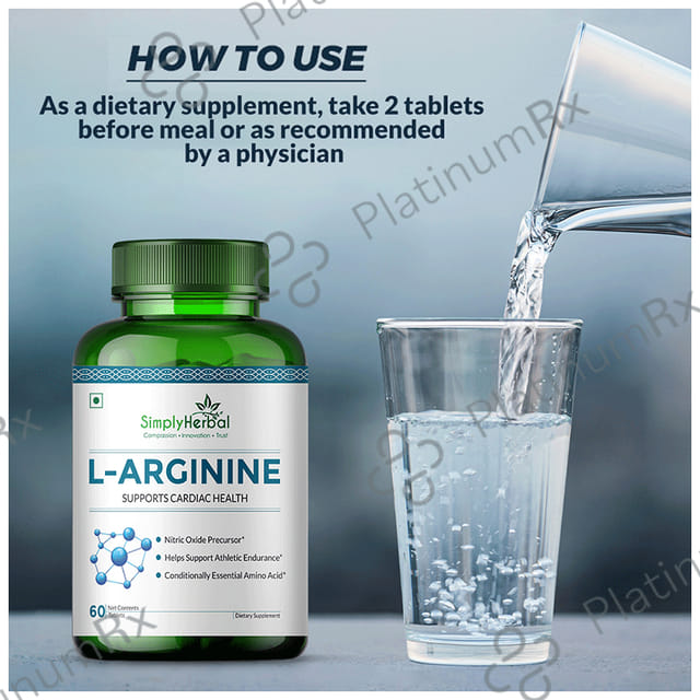 Simply Herbal L-Arginine for Muscle Support & Heart Health - Tablet