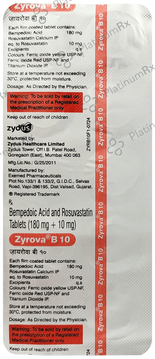 Zyrova B 180/10mg Tablet 10s