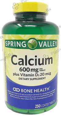 Spring Valley Calcium 600mg Plus Vitamin D3 20mcg Coated Tablet