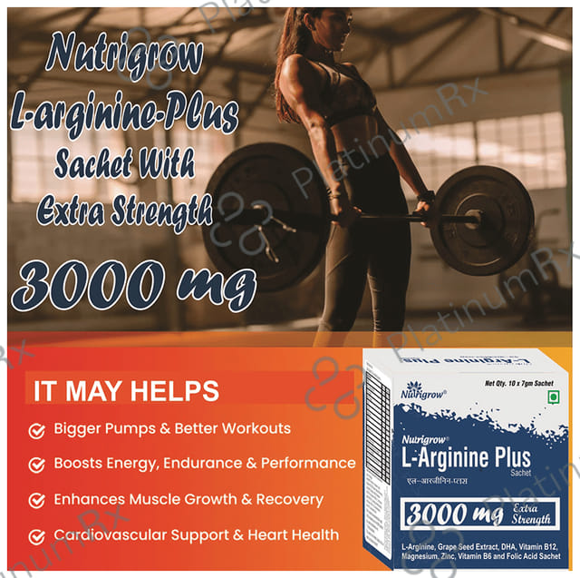 Nutrigrow L-Arginine Plus 3000mg - Sachet for Energy, Muscle & Heart Support