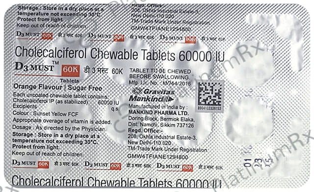 D3 Must 60k Orange Flavour Sugar Free Chewable Tablet 8s