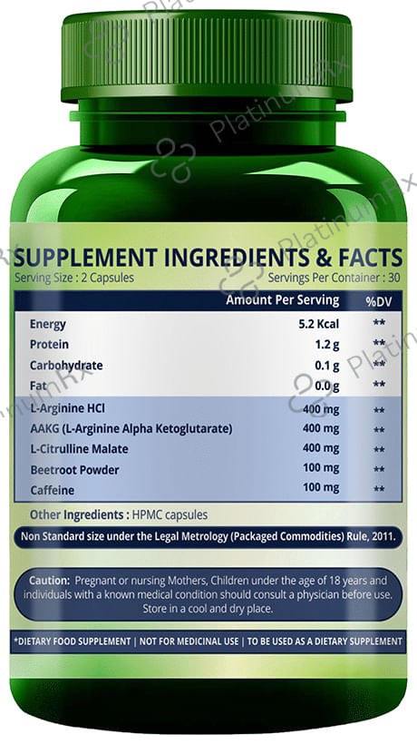 Himalayan Organics Nitric Oxide Supplement 1400mg with L-Arginine HCI - Veg Capsule for Muscle Synthesis & Stamina