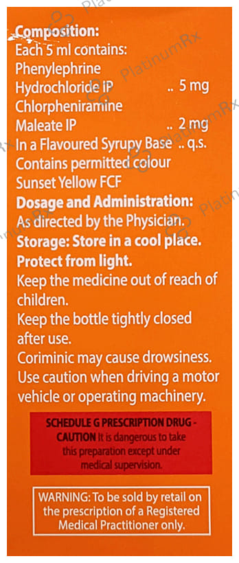 Coriminic 2/5mg Orange Flavour Syrup 75ml