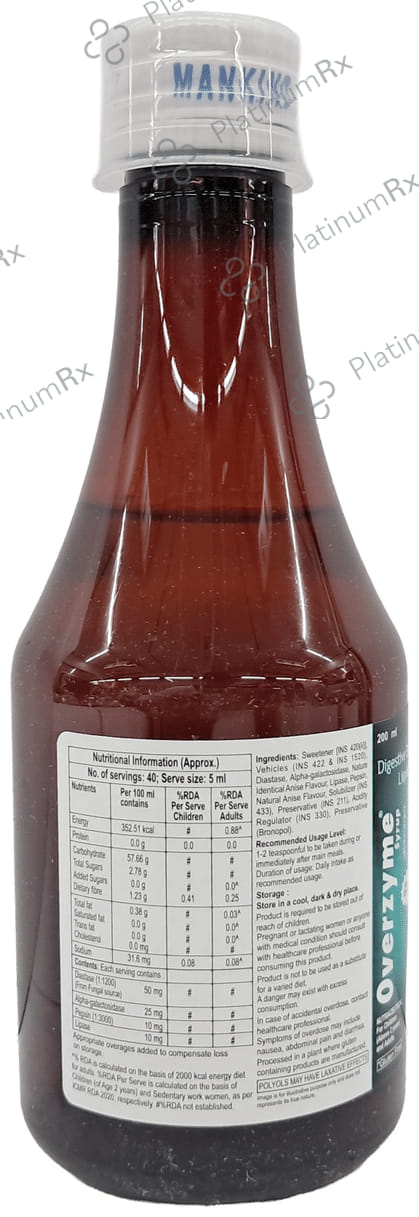 Overzyme Saunf Flavour Gluten Free Syrup 200ml