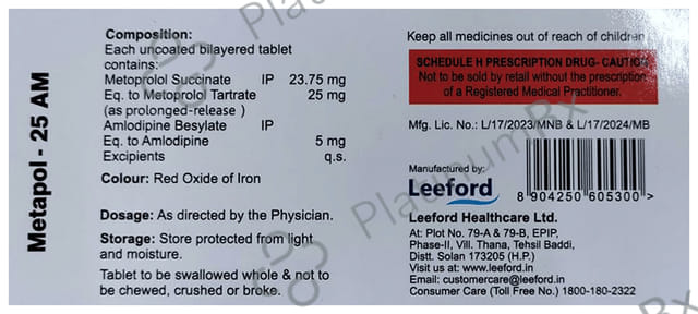 Metapol 5/25mg AM Tablet PR 10s