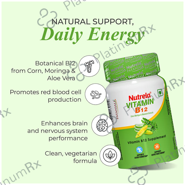 Patanjali Nutrela Vitamin B12 Bio-Fermented for Nerve Strengthening & Brain Function - Capsule