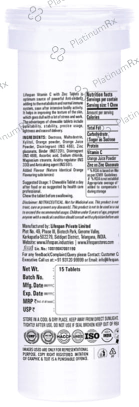 Lifespan Vitamin C with Zinc Chewable Tablet Tangy Orange
