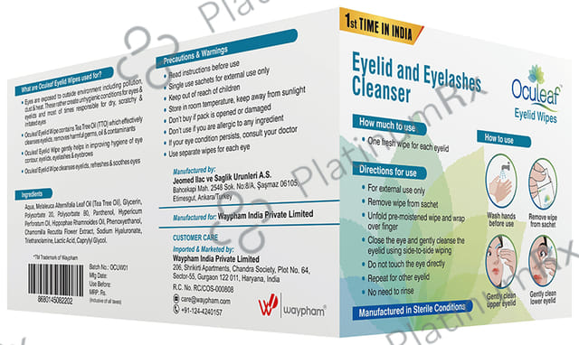 Oculeaf Eyelid Wipes with Tea Tree Oil - For Eyelid & Eyelashes Cleansing 24 wipes