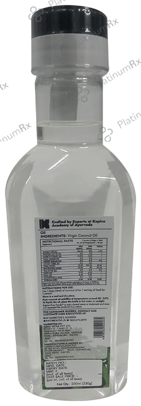 Kapiva Kerala Virgin Kerala Cold Pressed Pure Virgin Coconut Oil - 100% Pure, Organic & Edible - Cooking Skin & Hair 250 ml