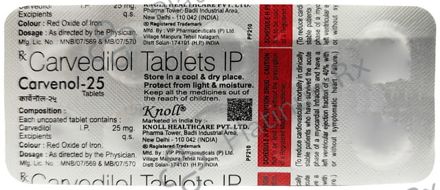 Carvenol 25mg Tablet 10s