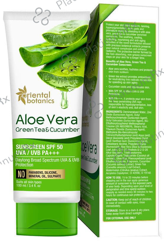 Oriental Botanics Aloe Vera Green Tea & Cucumber Sunscreen SPF 50 Cream 100ml