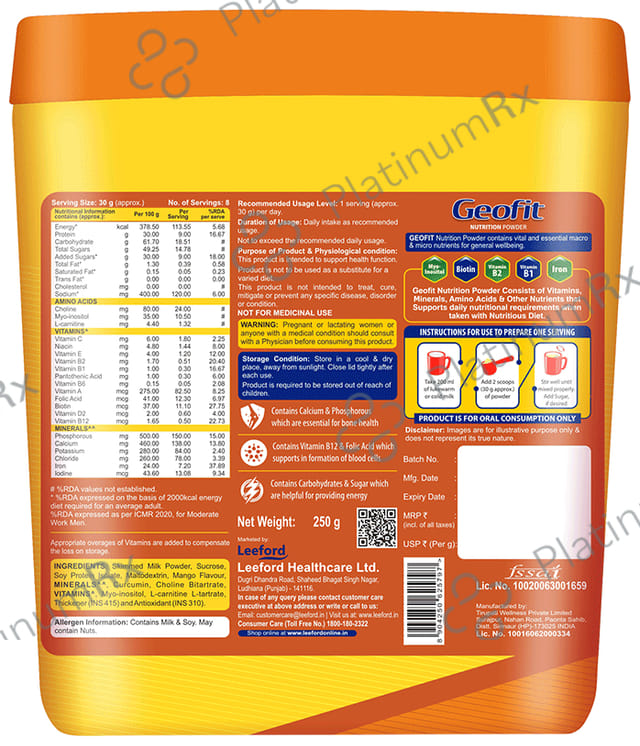 Geofit Nutrition Protein Powder with Vitamins & Minerals Mango